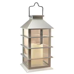 LUMABASE Solar 5.5 in. x 13.5 in. Silver Lantern
