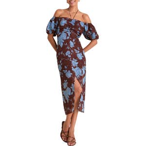 tuckernuck, Hyacinth House Chocolate & Blue Floral Savannah Midi Dress