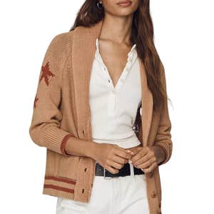 anthropologie, Anthropologie Maeve Shawl Collar American Flag Cardigan Sweater