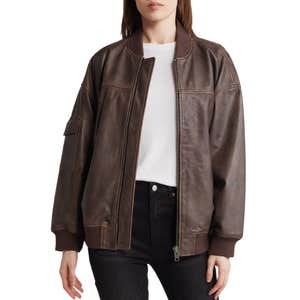 Treasure & Bond Leather Bomber Jacket