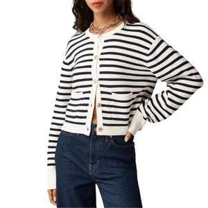 J.Crew New Relaxed Emilie Sweater Lady Jacket In Stripe