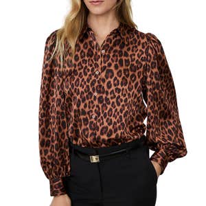 ann taylor, Ann Taylor Animal Print Blouson Sleeve Shirt