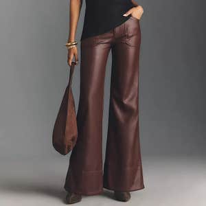 The Rylan Faux Leather Relaxed High-Rise Flare Pants by Pilcro