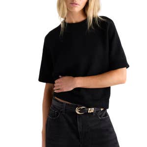 Quince 100% Organic Cotton Sweater Tee in Black