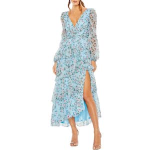 Mac Duggal Puff Sleeve Floral Printed Dress