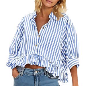 amazon, Cicy Bell Cropped Striped Button Down Shirt