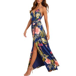 Lulus; Still the One Emerald Green Floral Print Satin Maxi Dress
