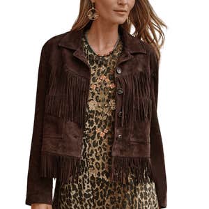 Johnny Was Italian Suede Fringe Cropped Jacket