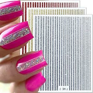 3D Glitter Lines Nail Stickers Holographic Nail Art Stickers Metal Stripe Nail Decals