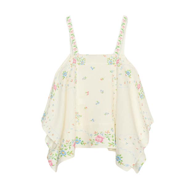 zara, ZARA Floral Print Asymmetric Linen Top