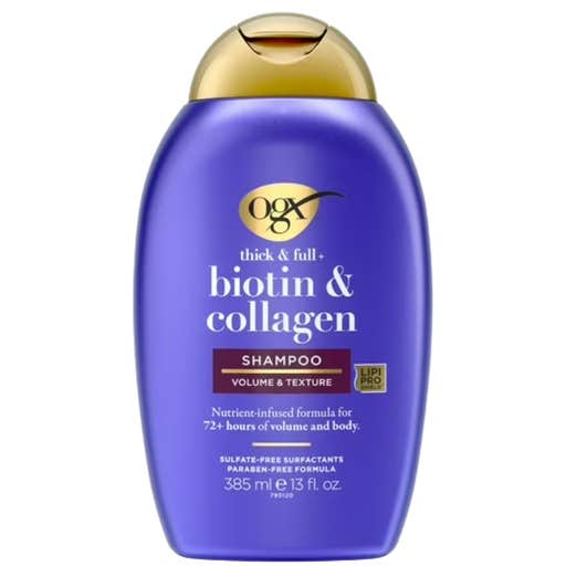 Walmart; OGX Thick & Full, Biotin & Collagen Volumizing Shampoo