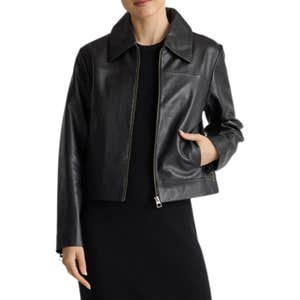 Quince 100% Leather Cropped Zip-Front Jacket