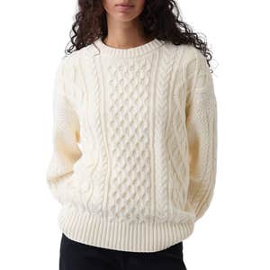 Gap; a woman wearing Gap 100% Cotton Cable-Knit Oversized Sweater