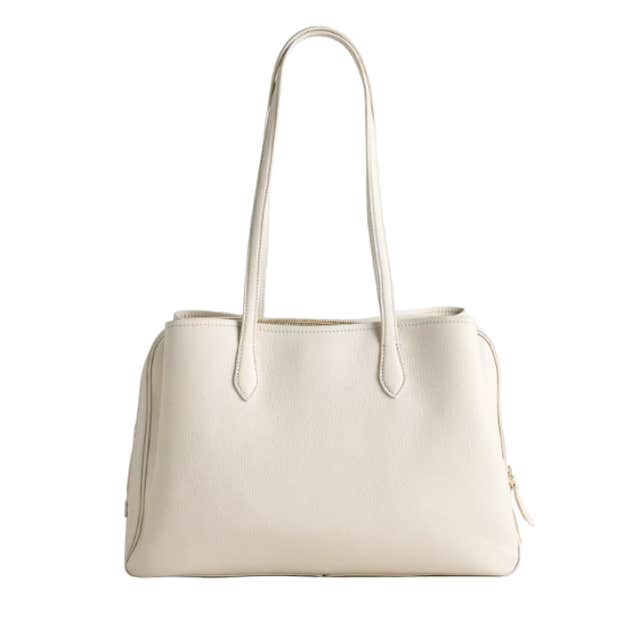 Quince Italian Leather Triple Compartment Work Tote in Color Soft Ivory