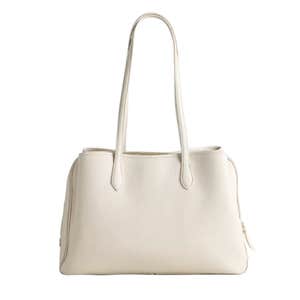 Quince Italian Leather Triple Compartment Work Tote in Color Soft Ivory