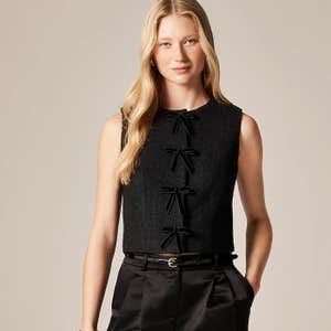 J.Crew Tweed crewneck vest with velvet bows