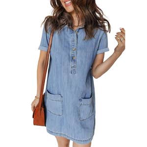 amazon, Sidefeel Short Sleeve Denim Dress