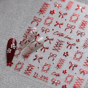 5D Embossed Red Bows Nail Stickers