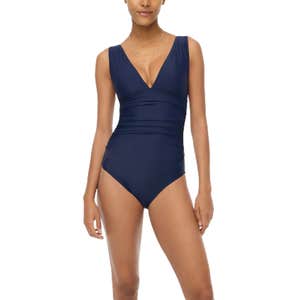 J.Crew Factory Ruched Plunge One-Piece Swimsuit