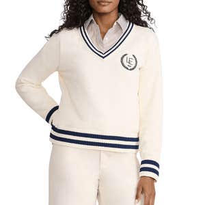 Lands' End Drifter Varsity Vneck Sweater With Crest
