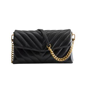 Quince Italian Leather Quilted Wallet Crossbody in Black/Gold