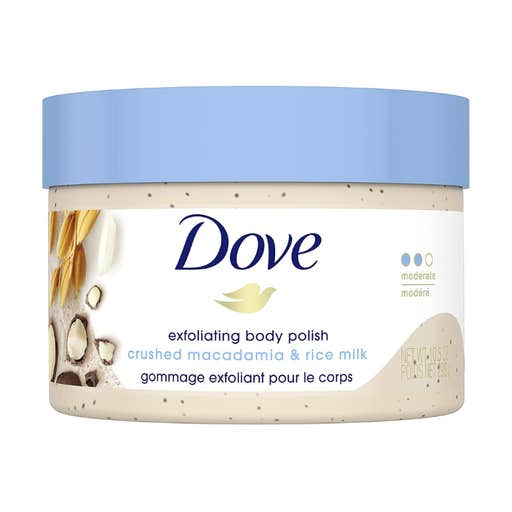 amazon, Dove Beauty Crushed Macadamia & Rice Milk Exfoliating Body Polish Scrub