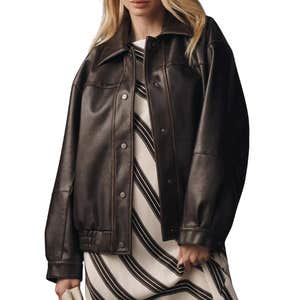 anthropologie, Reagan Faux Leather Bomber by Pilcro