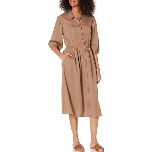 amazon, The Drop Ellen Puff-Sleeve Open Back Midi Shirt Dress