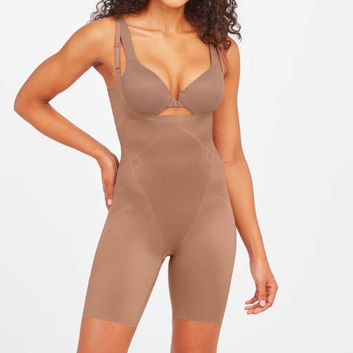 spanx, Spanx Thinstincts 2.0 Open-Bust Mid-Thigh Bodysuit