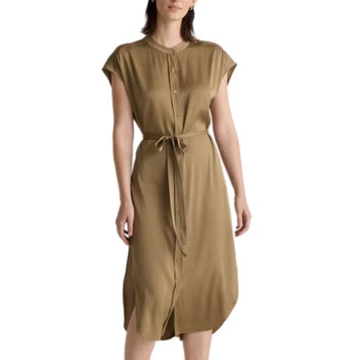 quince, Quince Washable Stretch Silk Midi Shirt Dress