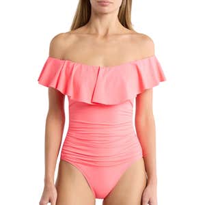 nordstrom rack, La Blanca Off the Shoulder Ruffle One-Piece Swimsuit