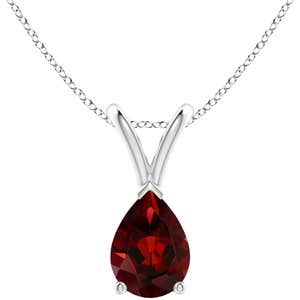 Angara, Angara V-Bale Pear-Shaped Garnet Solitaire Pendant