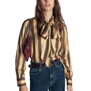 Boden; Clara Silk Blend Tie Neck Top