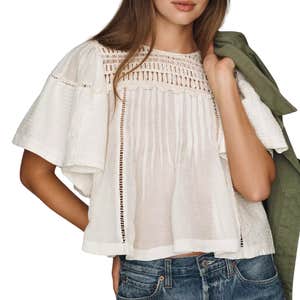 anthropologie, By Anthropologie Pleated Crochet Blouse