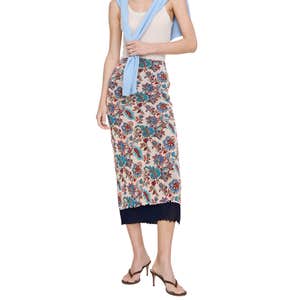 banana republic mesh midi skirt in blue botanical