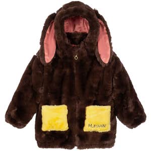 children salon, Children Salon Mini Rodini - Girls Fluffy Brown Faux Fur Coat with Rabbit Ears