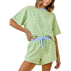 MSBESYOR Striped 2 Piece Set in Light Green