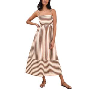 Lulus Exceptionally Pristine Brown and Cream Striped Cutout Midi Dress