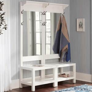 Home Decorators Collection Baythorn White Finish Wood Hall Tree with Mirror