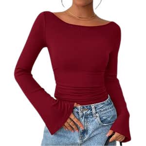 amazon, PRETTYGARDEN Bell Long Sleeve Ribbed Knit Tops