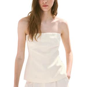 Mango strapless linen top in off white