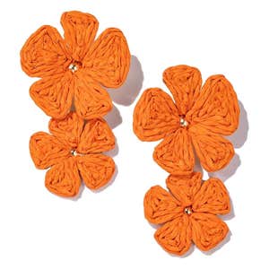 FANCY SHINY Boho Raffia Flower Drop Earrings