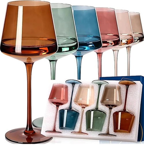 Cyrelwing Store Colored Wine Glasses Set of 6-18oz