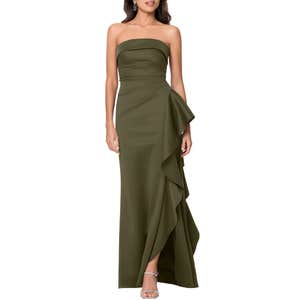 nordstrom, Xscape Evenings Ruffle Strapless Scuba Crepe Gown