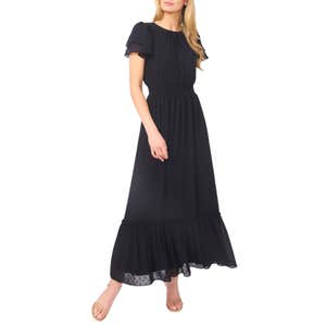 Nordstrom; CeCe Flutter Sleeve Swiss Dot Chiffon Maxi Dress