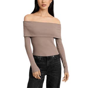 Fitted Ribbed Off The Shoulder Overlay Tee