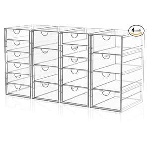Acrylic Makeup Organizer with 19 Drawers, 4 Pack