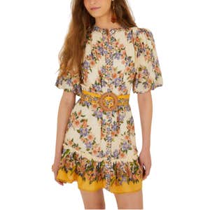 farm rio hilo stripes & sand belted minidress