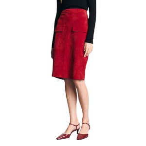 ZARA; 100% Leather Midi Skirt