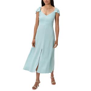 Quince Lightweight Crepe Flutter Sleeve Midi Dress in Aqua Pearl